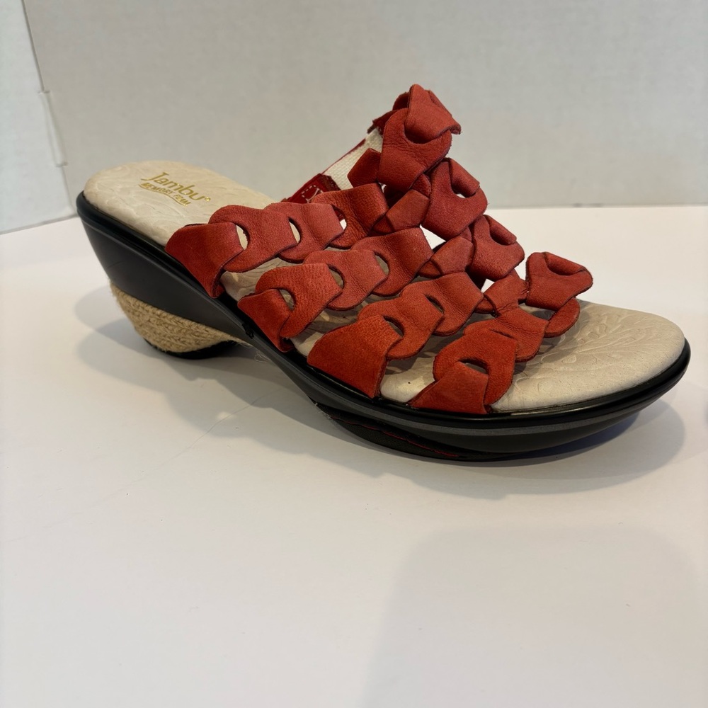 Jambu Romance Memory Foam Red and Black Platform Wedge Sandals SZ 9
